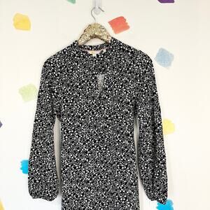 10 Boden Black White Print Long Sleeved Belted Dress